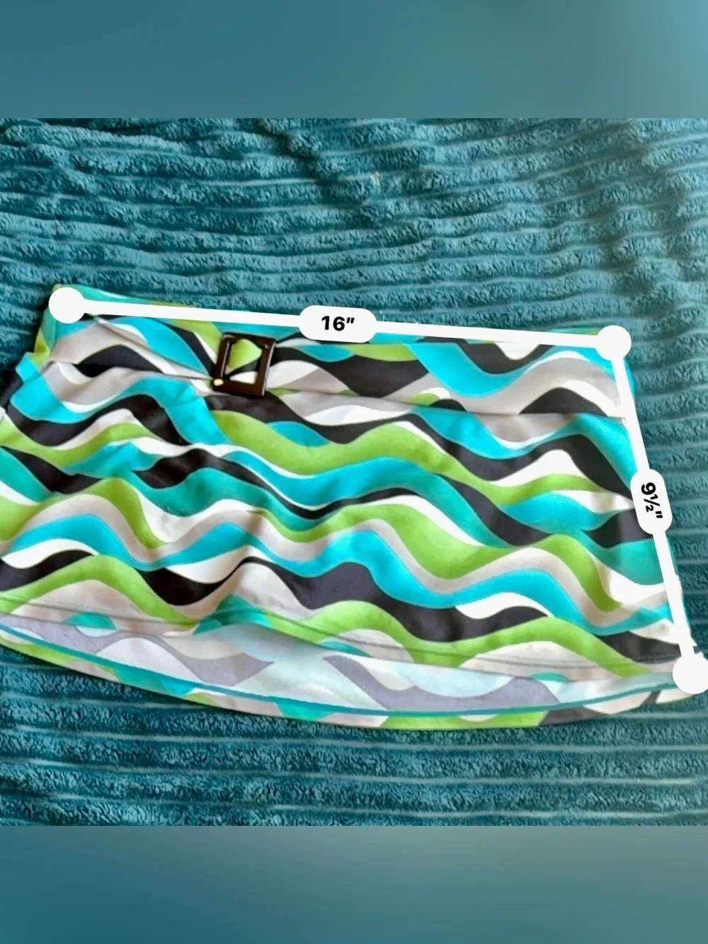 Sunsets Retro Belted Swim Mini Skirt -Wavy Stripe Turquoise & Green- Sz XL / L
